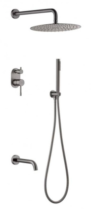 Смеситель встроенный + верхний+ ручной душ и изливом Uno. Gun Metall Смеситель встроенный + верхний+ ручной душ и изливом Uno. Gun Metall