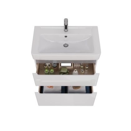 Тумба Lemark BUNO 80см под 1 раковину, подвесная/напольная, 2 ящика, цвет корпуса, фасада: Белый глянец