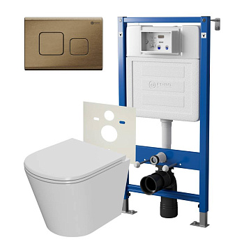 Сет: Система инсталляции Point Элемент для подвесного унитаза PN45120 + Клавиша смыва для инсталляции Point Афина, бронза брашированная, PN44041BB + Унитаз подвесной Point Виктория безободковый, сиденье микролифт PN41061 Сет: Система инсталляции Point Элемент для подвесного унитаза PN45120 + Клавиша смыва для инсталляции Point Афина, бронза брашированная, PN44041BB + Унитаз подвесной Point Виктория безободковый, сиденье микролифт PN41061