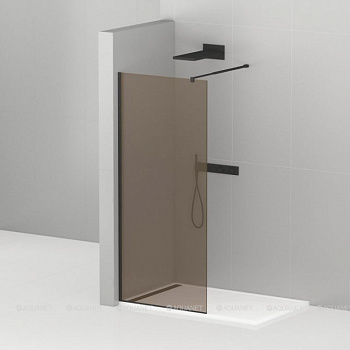 LIBERTA-L-1-110-BR-NERO Душевая перегородка с односторонним входом, стекло бронза, профиль чёрный, 1100x1950 мм