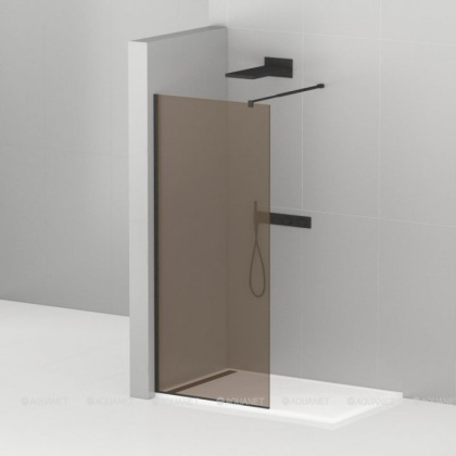 LIBERTA-L-1-110-BR-NERO Душевая перегородка с односторонним входом, стекло бронза, профиль чёрный, 1100x1950 мм