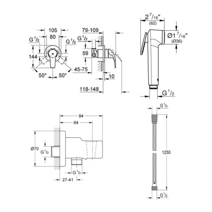 Душ гигиенический Grohe BauCurve 123072 хром