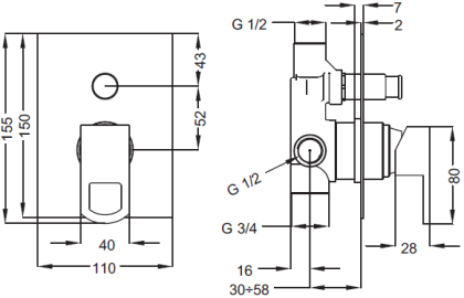 LEVICO-VDIM-01-Cr Встраиваемый однорычажный смеситель для душа с переключателем, исполнение хром