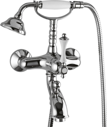 MARGOT-VDM-BLC Смеситель для ванны и душа с ручным душем Исполнение: Глянцевый белый/Хром, Ручки: Глянцевый белый/Хром 