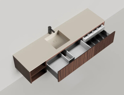 Подвесная тумба Domino 2000, шпон, с открытой полкой, под встраиваемую раковину