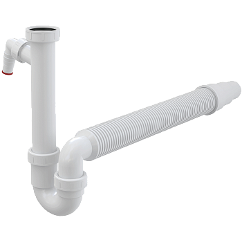 Сифон трубчатый с накидной гайкой 6/4" со штуцером и гофрой