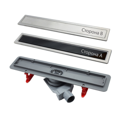 13000293 Линейный трап 650 мм CONFLUO PREMIUM WITH BLACK GLASS LINE , двухсторонняя модель Исполнение: черное стекло/ матовый хром без перфорации, рамка - матовый хром 