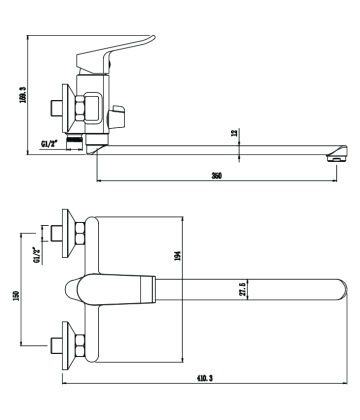 Смеситель д/ванны с длинным изливом PLAZA, арт.16221PL