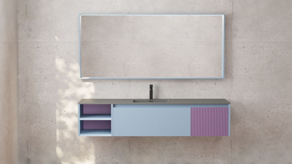 Подвесная тумба Domino 2000, шпон Tabu, для двух раковин, гладкий фасад