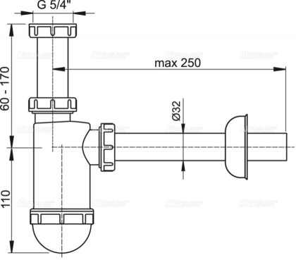 Сифон для умывальника DN32 c накидной гайкой 5/4"