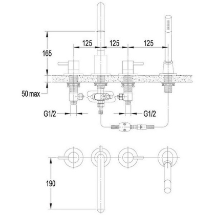 Смеситель для ванны на 4 отверстия OMNIRES Y Y1232GLB (брашированное золото)