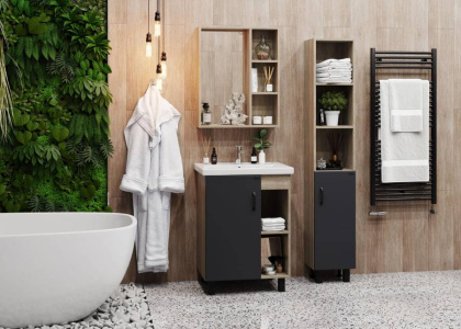 Пенал Onika Тимбер 30 напольный, серый мат./дуб сонома, правый