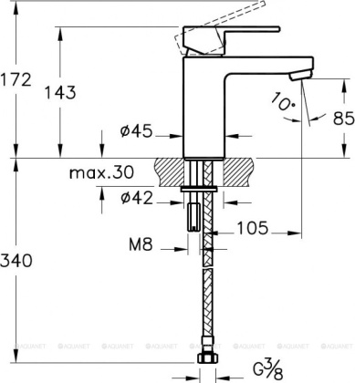 Смеситель Win S для раковины с донным клапаном