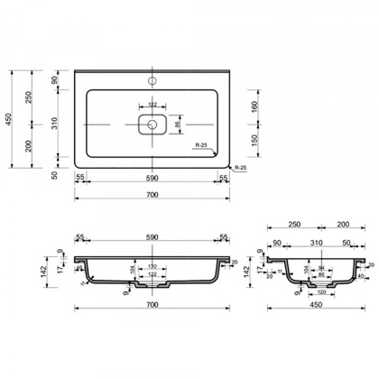 Раковина "Каре люкс" 700х450