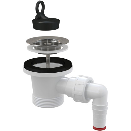 Донный клапан сифона для умывальника 6/4" с нержавеющей peшeткой DN63 и штуцером