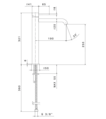 Смеситель для раковины ETERNA однорычажный, высокий, без дон\клапана 3/8”, брашированная медь, pvd Смеситель для раковины ETERNA однорычажный, высокий, без дон\клапана 3/8”, брашированная медь, pvd