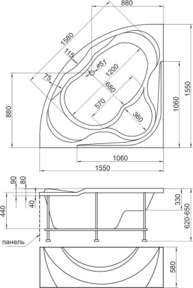 Акриловая ванна 1Marka Luxe 155х155 01лю1515 Акриловая ванна 1Marka Luxe 155х155 01лю1515