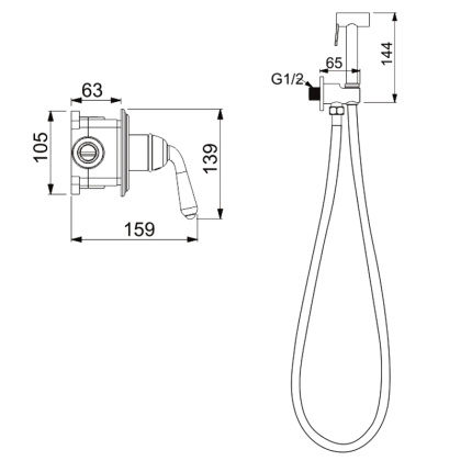 Гигиенический душ со смесителем Rose R0205H, черный