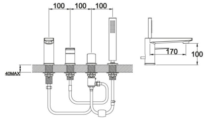 CARIN Смеситель на борт ванны однорычажный с ручным душем, хром CAR-VIM4-CRM CARIN Смеситель на борт ванны однорычажный с ручным душем, хром CAR-VIM4-CRM