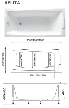 Акриловая ванна 1Marka Aelita 170x90 01аэ1790 Акриловая ванна 1Marka Aelita 170x90 01аэ1790