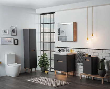 Пенал Sentо, с корзиной для белья, 40 см, цвет матовый антрацит, левосторонний  ( ножки 61069 заказываются отдельно )