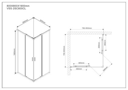 Душевой уголок Scala VSS-2SC800CL, 800*800, хром, стекло прозрачное