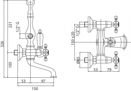 NOSTALGIA-VD-01-M Смеситель для ванны с ручным душем Исполнение: Хром, Ручки: Хром 