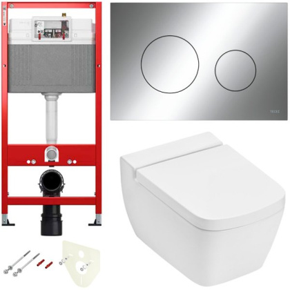 Комплект установки подвесного унитаза: модуль, панель TECEloop хром глянцевый, унитаз TECEone