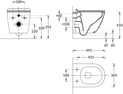 Унитаз SFERA подвесной безободковый с крепежом, белый глянцевый Унитаз SFERA подвесной безободковый с крепежом, белый глянцевый