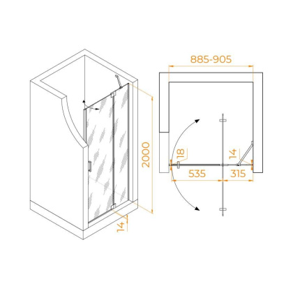Душевая дверь 90*200 RGW HO-014-B Чёрный/Прозрачное/8 мм (EasyClean)