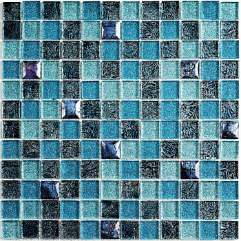 Мозаика стеклянная с камнем Satin blue (чип 8*23*23) 300*300(11шт-0.99м2), м2