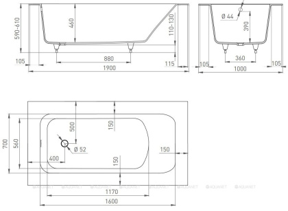 Ванна из искусственного камня S-Stone Salini Orlando 190x100 см матовая,102024M Ванна из искусственного камня S-Stone Salini Orlando 190x100 см матовая,102024M