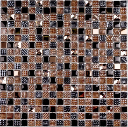 Мозаика стеклянная с камнем Crystal Brown (чип 8*15*15) 300*300(11шт.-0.99м2), м2 Мозаика стеклянная с камнем Crystal Brown (чип 8*15*15) 300*300(11шт.-0.99м2), м2