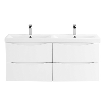Тумба с раковиной на две чаши четырьмя ящиками подвесная BelBagno MARINO-CER 120 Bianco Opaco, раковина белая