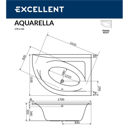 Ванна EXCELLENT Aquarella 170x110 (правая) "NANO" (хром) Ванна EXCELLENT Aquarella 170x110 (правая) "NANO" (хром)