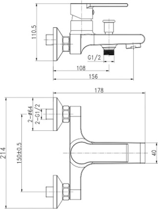 Смеситель для ванны BRASKO BLACK однорычажный черный