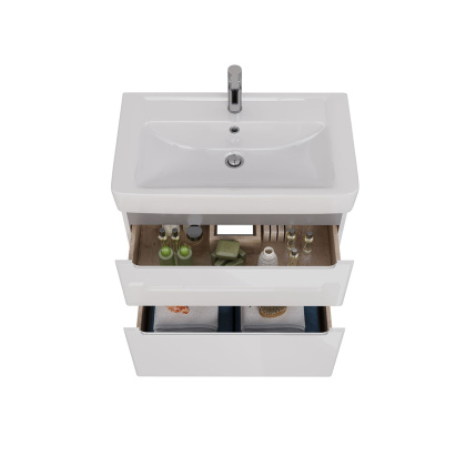 Тумба Lemark BUNO 80см под 1 раковину, подвесная/напольная, 2 ящика, цвет корпуса, фасада: Белый глянец