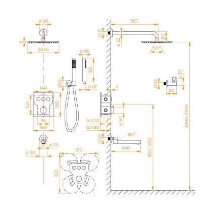Система для душа встраиваемая RGW SP-370, RGW 511408370-01