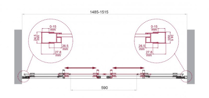 LUCE-BF-2-140-C-Cr Душевая дверь, Условный размер, мм:1400x1950 Габариты с диапазоном регулировок, мм:(1385-1415) 