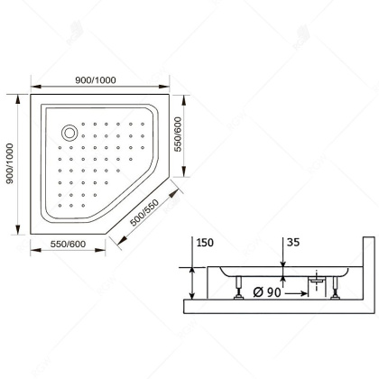 Душевой поддон  90*90 RGW LUX/TN-TR /Трапеция Ø 90 мм  (для PA-86)