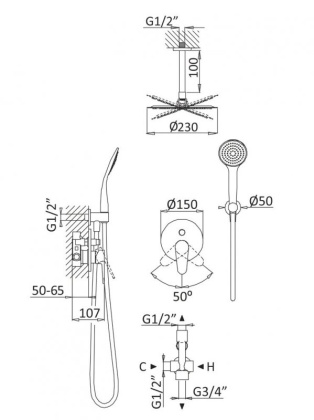 CZR-B-DSIS-NOP Душевая система с дивиатором для верхнего и ручного душа, потолочный верхний душ из ABC Исполнение: Чёрный матовый  CZR-B-DSIS-NOP Душевая система с дивиатором для верхнего и ручного душа, потолочный верхний душ из ABC Исполнение: Чёрный матовый