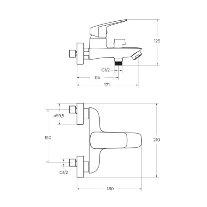 DUE Смеситель для ванны и душа в комплекте с ручным душем, шлангом и держателем, хром DUE-VASM-CRM