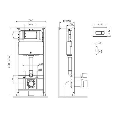 I012704.8031 Pro Инсталляция для подвесного унитаза с пневматич. клавишей Pro M пластик, мат никель