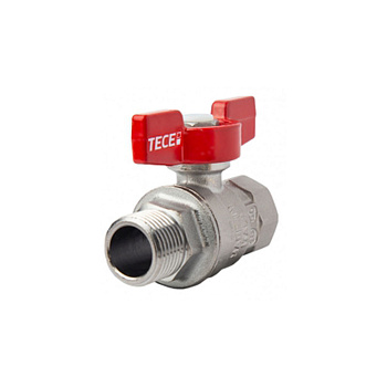 Кран шаровый полнопроходной, резьба внутр./наруж., хром., ручка -бабочка красная, 1" Кран шаровый полнопроходной, резьба внутр./наруж., хром., ручка -бабочка красная, 1"