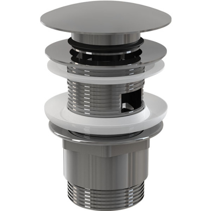 Донный клапан сифона для умывальника CLICK/CLACK 5/4", цельнометаллический с переливом и большой заглушкой