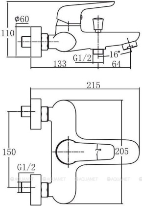 Смеситель для ванны с душем Aquanet Pragmatic AF430-20С Смеситель для ванны с душем Aquanet Pragmatic AF430-20С