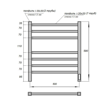 Полотенцесушитель электрический Point Вега PN71856B П7 500x600, диммер справа, черный Полотенцесушитель электрический Point Вега PN71856B П7 500x600, диммер справа, черный