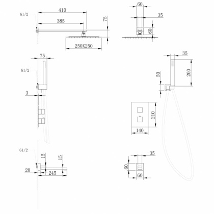 Душевая система ABBER Daheim AF8250G скрытого монтажа с изливом, термостат, золото матовое