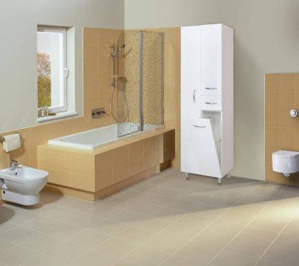 Пенал Onika Модерн 52 напольный, белый, с бельевой корзиной, левый