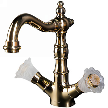Смеситель для умывальника высокий, Camelia золото_Комплект Смеситель для умывальника высокий, Camelia золото_Комплект